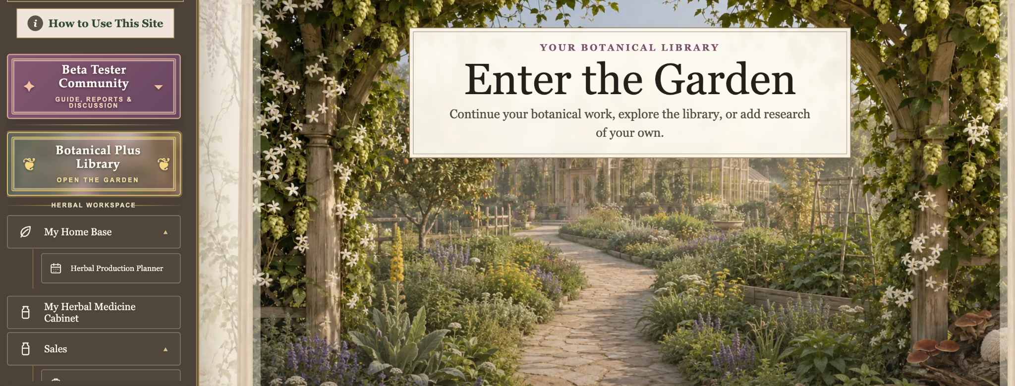 The garden entrance to Herbal Ledger’s Botanical Plus Library