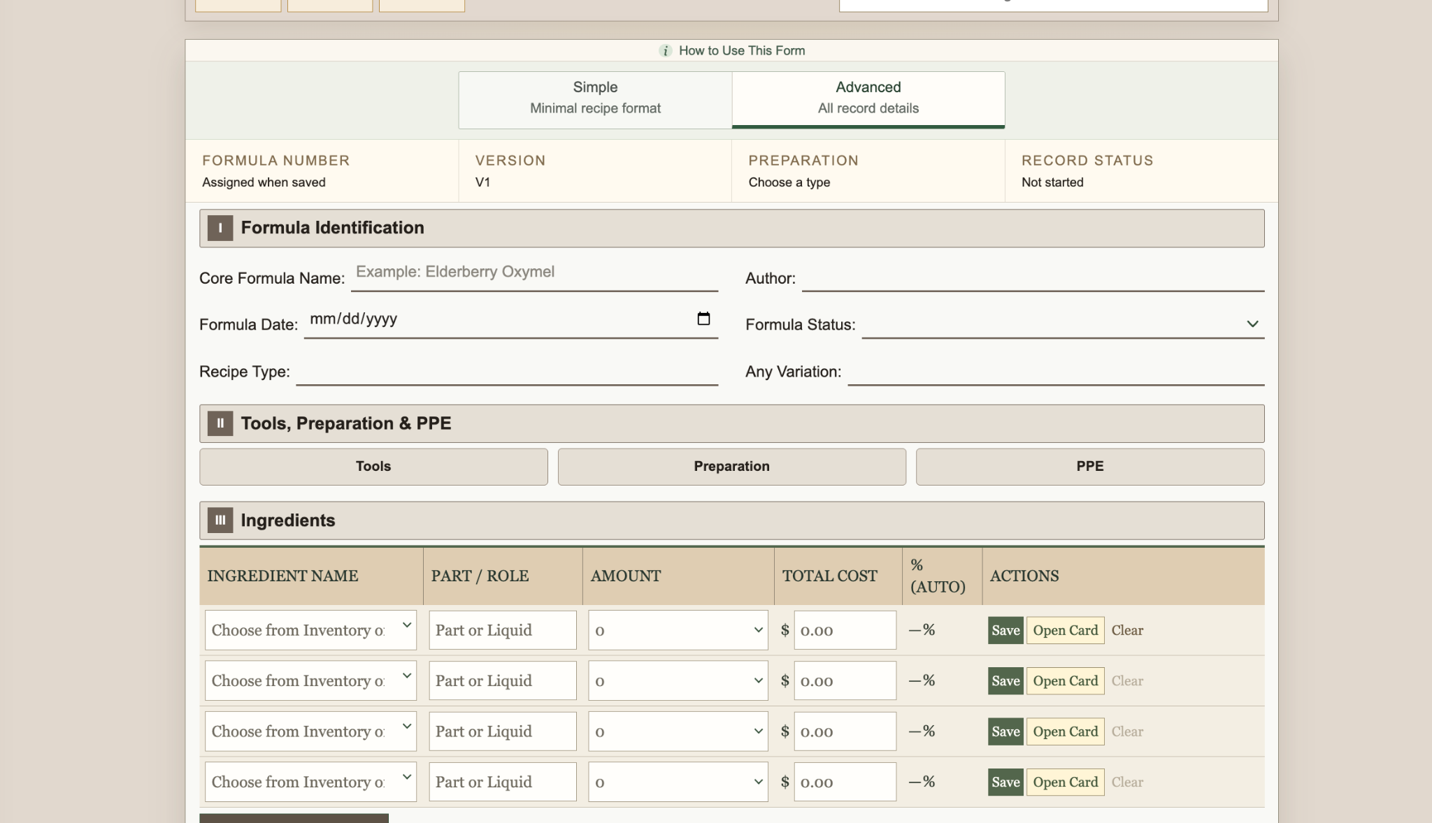Core Formula · Advanced view in Herbal Ledger LLC